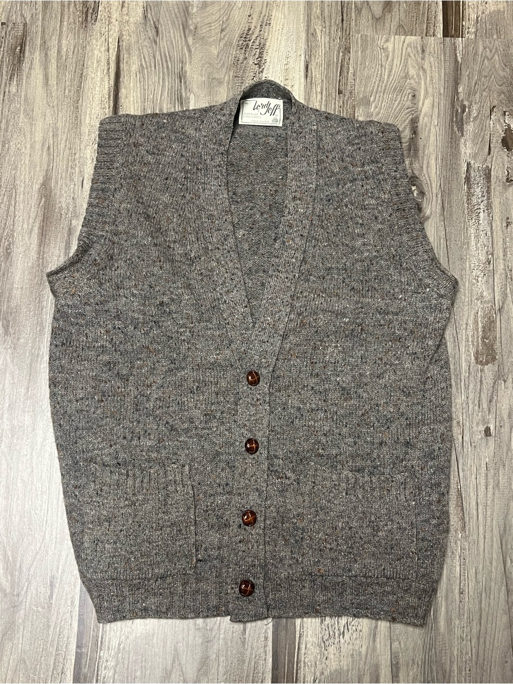 Vintage 70s Lord Jeff Wool Cardigan Sweater Vest M